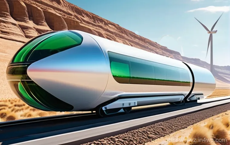 하이퍼루프 교통의 환경적 영향 - **Prompt 1: "Green Power for Hyperloop's Future"**
A futuristic Hyperloop capsule, sleek and whi...
