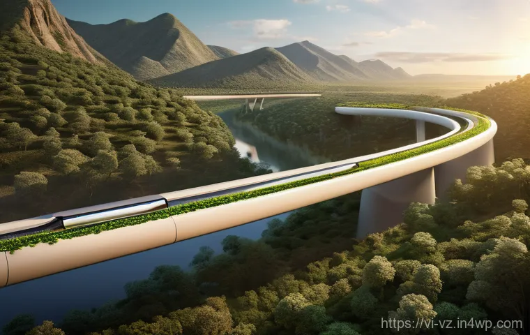 하이퍼루프 교통의 환경적 영향 - **Prompt 1: "Green Power for Hyperloop's Future"**
    A futuristic Hyperloop capsule, sleek and whi...