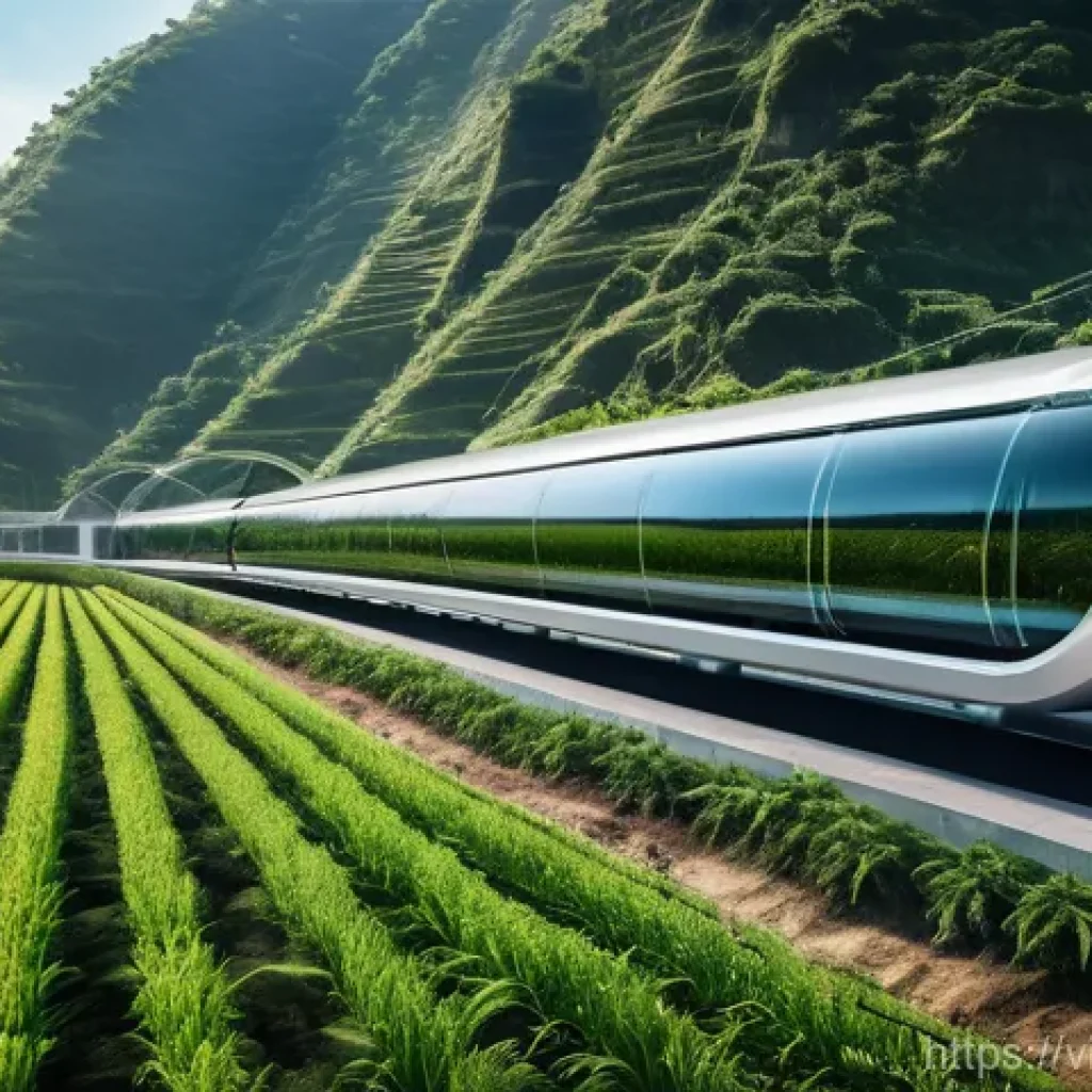 하이퍼루프의 역사적인 추진 프로젝트 - A vibrant, futuristic Hyperloop system gracefully integrated into a stunning Vietnamese landscape. S...