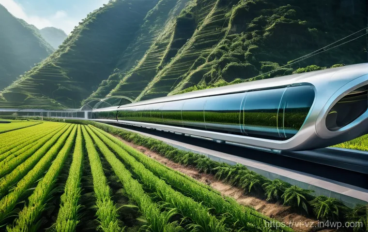 하이퍼루프의 역사적인 추진 프로젝트 - A vibrant, futuristic Hyperloop system gracefully integrated into a stunning Vietnamese landscape. S...