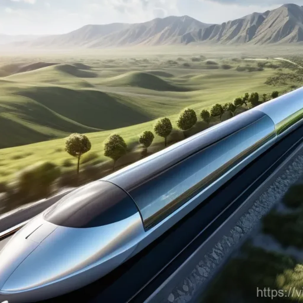 하이퍼루프 기술의 연구 및 개발 현황 - **Prompt:** A futuristic, high-angle shot of a Hyperloop system extending across a diverse landscape...