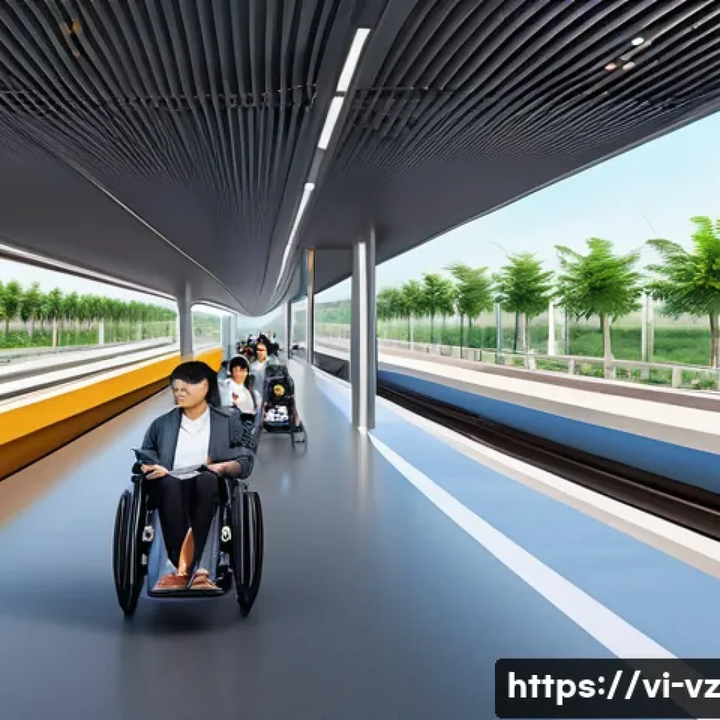 하이퍼루프 교통의 포용적 접근성 - A modern Hyperloop station in rural Vietnam designed for universal accessibility, featuring wide, sm...