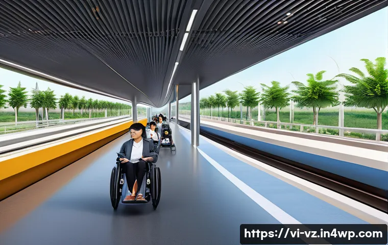 하이퍼루프 교통의 포용적 접근성 - A modern Hyperloop station in rural Vietnam designed for universal accessibility, featuring wide, sm...