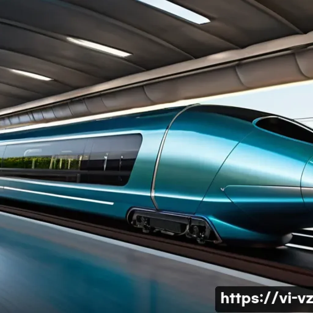 하이퍼루프 시스템의 기술적 혁신 사례 - A futuristic Hyperloop train speeding inside a sleek, ultra-lightweight vacuum tube made of advanced...