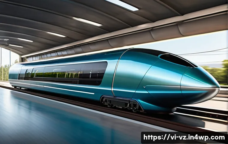 하이퍼루프 시스템의 기술적 혁신 사례 - A futuristic Hyperloop train speeding inside a sleek, ultra-lightweight vacuum tube made of advanced...