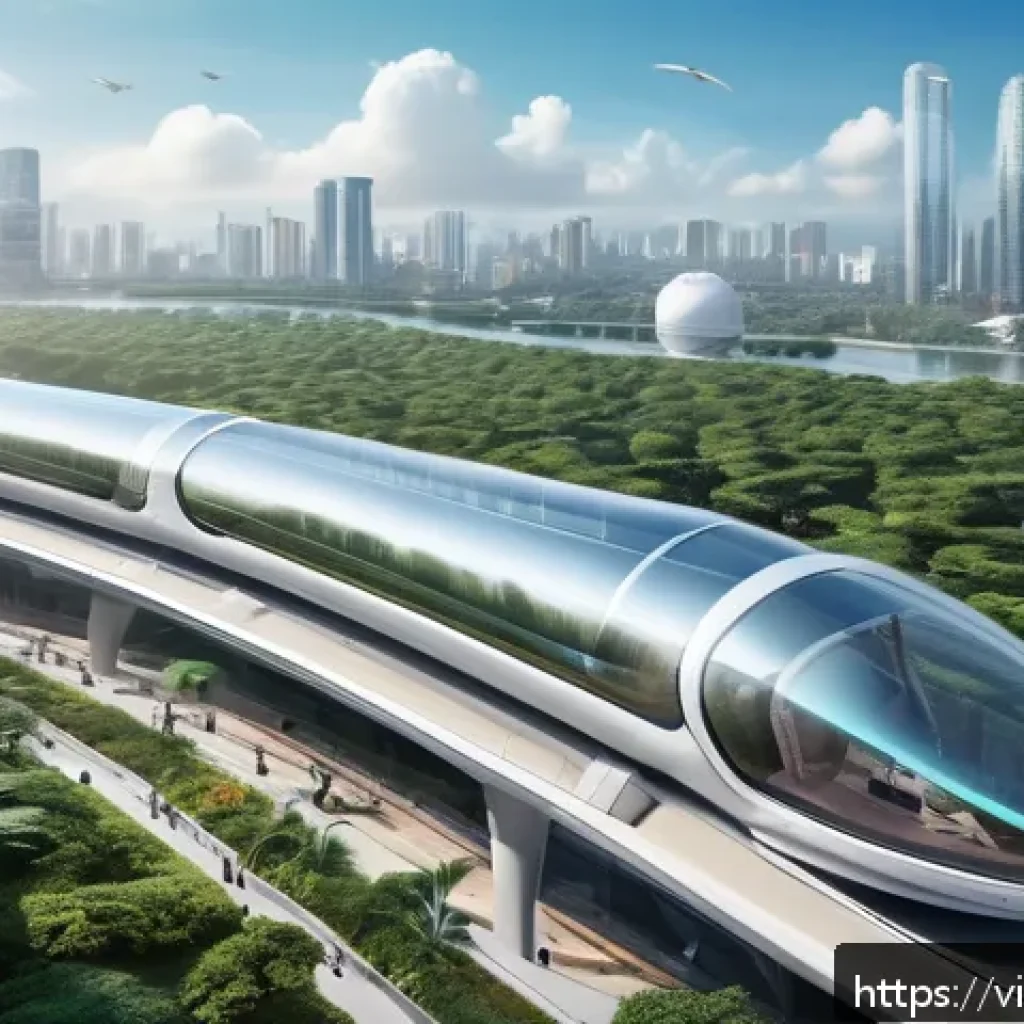 하이퍼루프 교통의 대규모 도입에 대한 전략 - A futuristic Hyperloop station in Vietnam blending sleek, high-tech design with traditional Vietname...