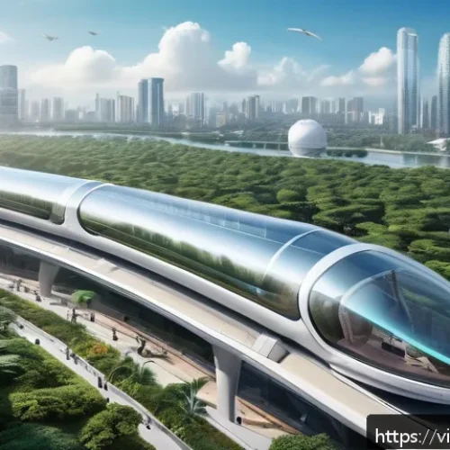 하이퍼루프 교통의 대규모 도입에 대한 전략 - A futuristic Hyperloop station in Vietnam blending sleek, high-tech design with traditional Vietname...