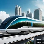 하이퍼루프와 대중교통 혁신의 경로 - A futuristic urban cityscape in Vietnam featuring a sleek Hyperloop train traveling inside a transpa...