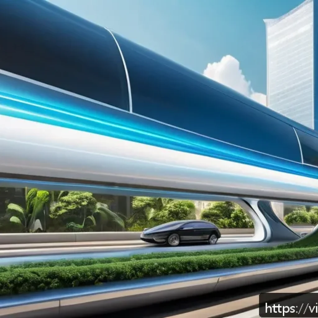 하이퍼루프 교통의 경제성 검토 - A futuristic Hyperloop train speeding through a modern Vietnamese cityscape during rush hour, featur...