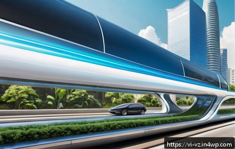 하이퍼루프 교통의 경제성 검토 - A futuristic Hyperloop train speeding through a modern Vietnamese cityscape during rush hour, featur...