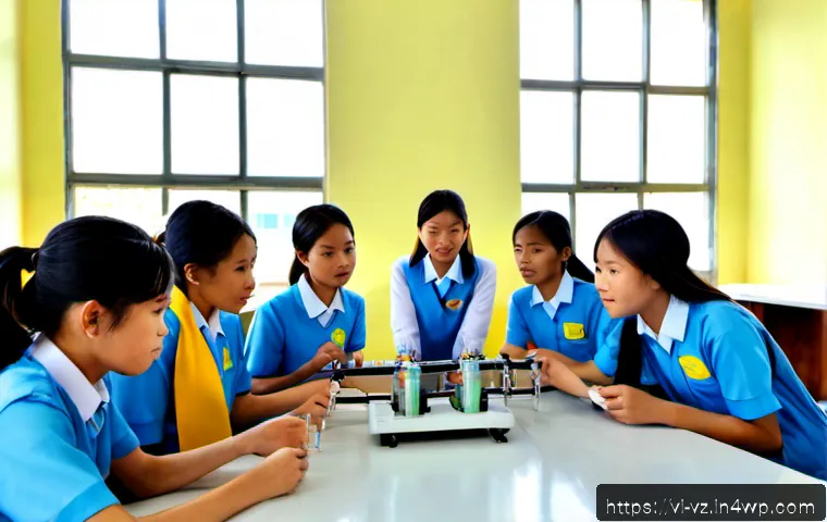 Home 17 하이퍼루프 교통의 교육적 가치와 활용 - Photorealistic Vietnamese high school science classroom in Ho Chi Minh City, diverse teenage student...